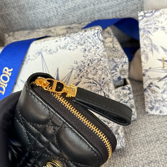 NWT Dior Caro Dahlia Women's Zipped Wallet Black Leather Coin Purse - Picture 7 of 8